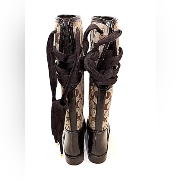 COACH TRISTEE CLASSIC ICONIC SIGNATURE LACE UP CORSET LOGO RAIN BOOTS SIZE 5B - Picture 7 of 8